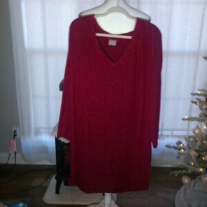 SOMA Long Sleeve V-Neck Red w/ Black Fleck Tunic Sweater XL